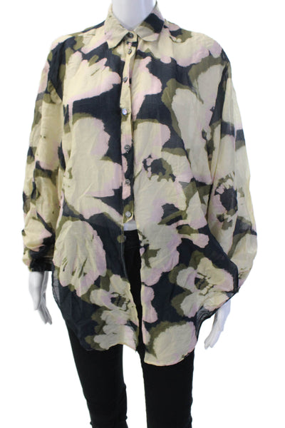 Roberto Collina Womens Beige Floral Collared Blouse Long Sleeve Size XS