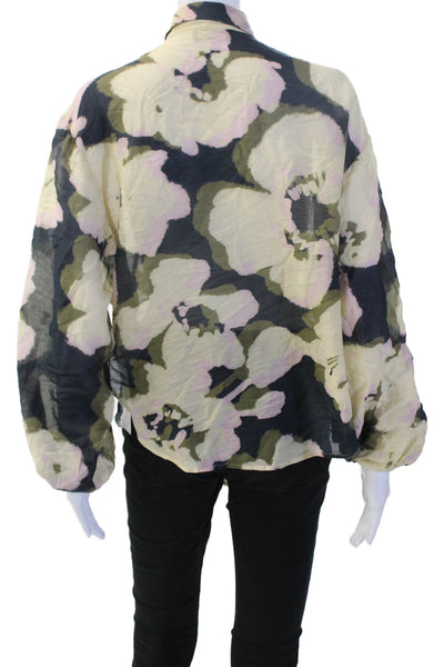 Roberto Collina Womens Beige Floral Collared Blouse Long Sleeve Size XS