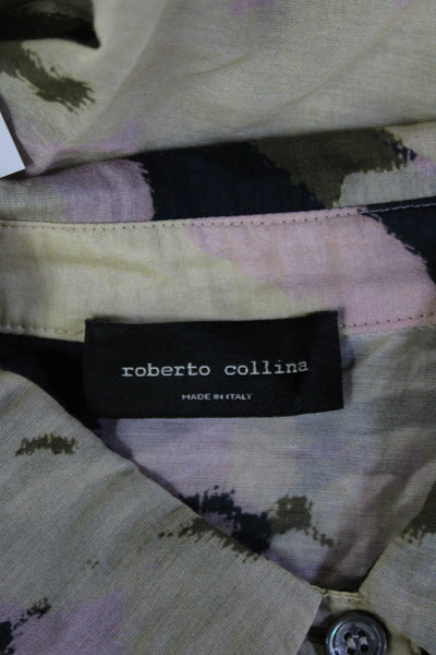 Roberto Collina Womens Beige Floral Collared Blouse Long Sleeve Size XS