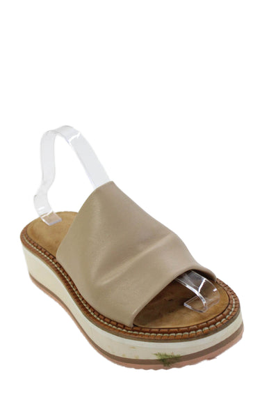 Clergerie Womens Slip On Single Strap Platform Slide Sandals Brown Leather 39.5