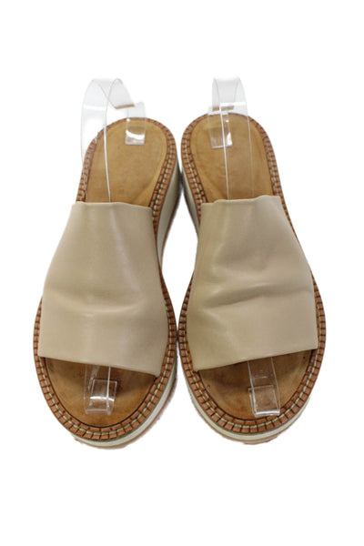 Clergerie Womens Slip On Single Strap Platform Slide Sandals Brown Leather 39.5