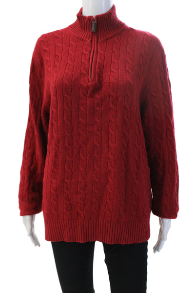 J Crew Womens Red Mock Neck Zip Pullover Sweater Wool Blend Size M