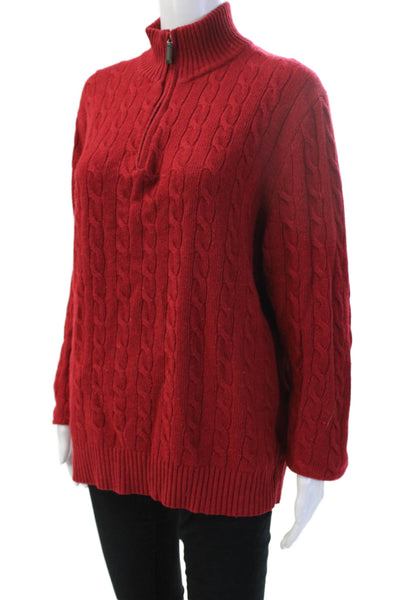 J Crew Womens Red Mock Neck Zip Pullover Sweater Wool Blend Size M