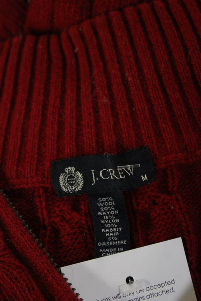 J Crew Womens Red Mock Neck Zip Pullover Sweater Wool Blend Size M