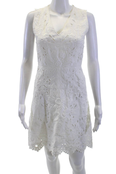 Theory Womens White Floral Cotton A-Line Shift Dress V-Neck Sleeveless Size 2