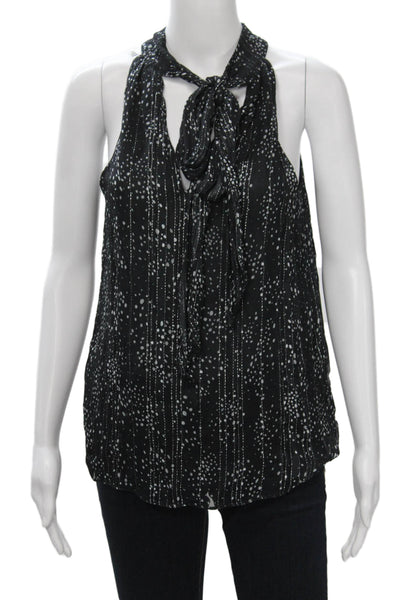 Ramy Brook Womens Black Polka Dot High Neck Tie Sleeveless Blouse Size XS