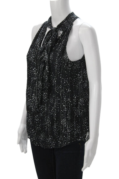 Ramy Brook Womens Black Polka Dot High Neck Tie Sleeveless Blouse Size XS