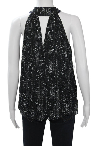 Ramy Brook Womens Black Polka Dot High Neck Tie Sleeveless Blouse Size XS