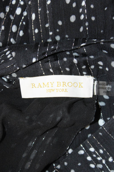 Ramy Brook Womens Black Polka Dot High Neck Tie Sleeveless Blouse Size XS
