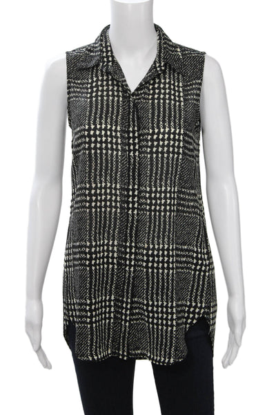 J Crew Women Tunic Black Check Collared Button Sleeveless Polyester Size 0