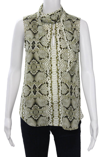 J Crew Women Green Animal Print Polyester Mock Neck Sleeveless Blouse Size XS