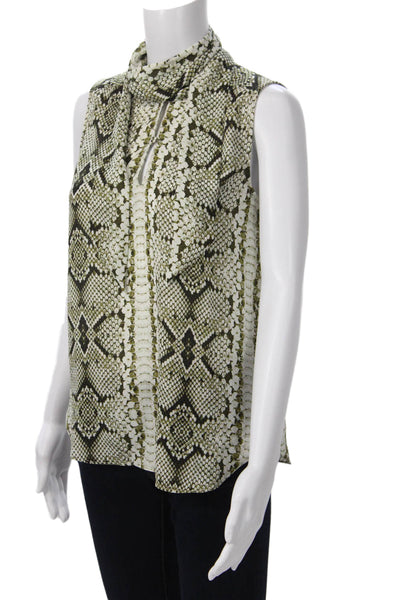 J Crew Women Green Animal Print Polyester Mock Neck Sleeveless Blouse Size XS