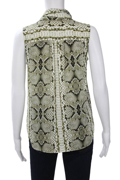 J Crew Women Green Animal Print Polyester Mock Neck Sleeveless Blouse Size XS