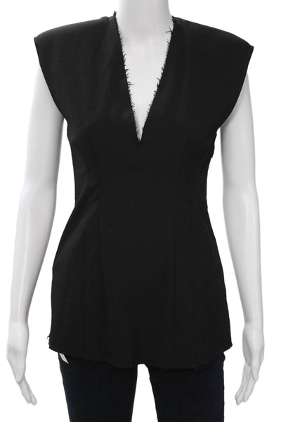 Zara Womens Sleeveless V-Neck Black Polyester Blouse Zip 80s Style Size XS