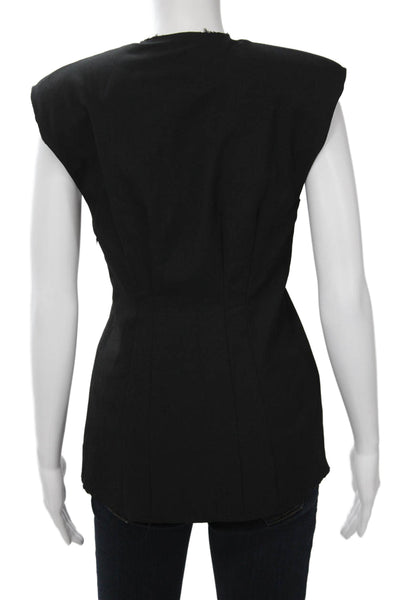 Zara Womens Sleeveless V-Neck Black Polyester Blouse Zip 80s Style Size XS