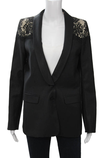 Patrizia Pepe Women Black Floral Wool Blend Blazer Button Long Sleeve Size S