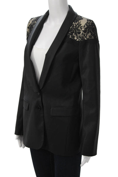 Patrizia Pepe Women Black Floral Wool Blend Blazer Button Long Sleeve Size S