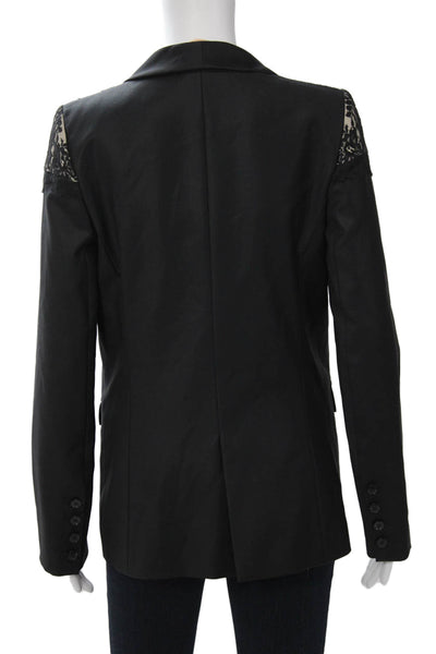 Patrizia Pepe Women Black Floral Wool Blend Blazer Button Long Sleeve Size S