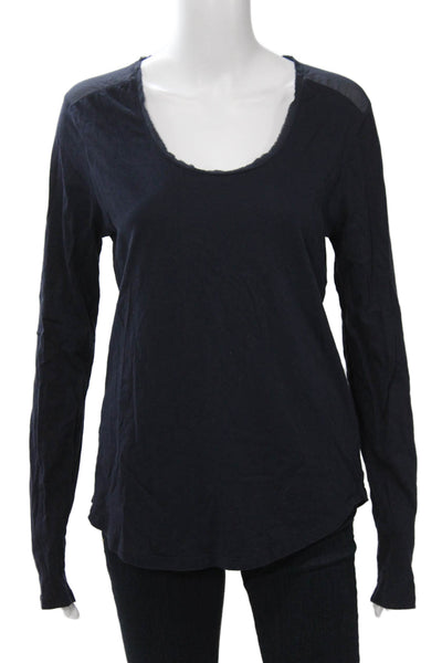 Vince Women Basic Jersey Dark Blue Cotton Round Neck Long Sleeve T-Shirt Size M