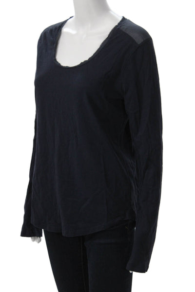 Vince Women Basic Jersey Dark Blue Cotton Round Neck Long Sleeve T-Shirt Size M