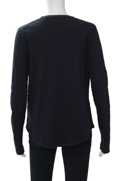 Vince Women Basic Jersey Dark Blue Cotton Round Neck Long Sleeve T-Shirt Size M