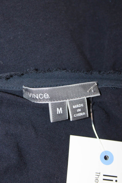 Vince Women Basic Jersey Dark Blue Cotton Round Neck Long Sleeve T-Shirt Size M