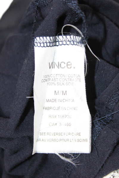 Vince Women Basic Jersey Dark Blue Cotton Round Neck Long Sleeve T-Shirt Size M