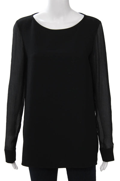 Theory Women Tunic Blouse Black Long Sleeve Round Neck Button Polyester Size M