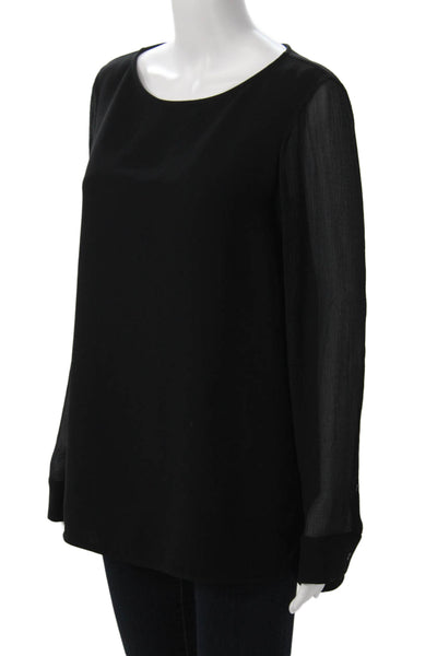Theory Women Tunic Blouse Black Long Sleeve Round Neck Button Polyester Size M