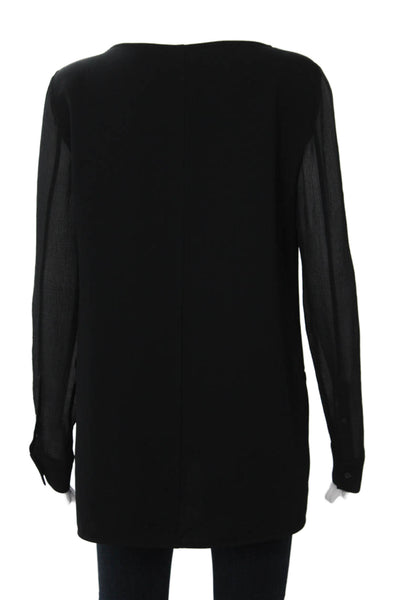 Theory Women Tunic Blouse Black Long Sleeve Round Neck Button Polyester Size M
