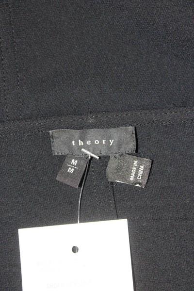 Theory Women Tunic Blouse Black Long Sleeve Round Neck Button Polyester Size M