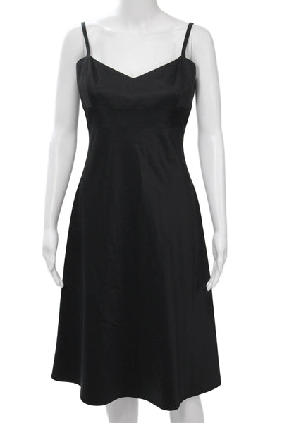 Banana Republic Women A-Line Slip Dress Black V-Neck Sleeveless Mid-Calf Size 8