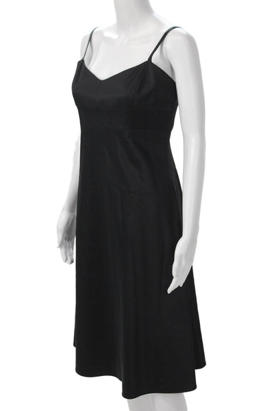 Banana Republic Women A-Line Slip Dress Black V-Neck Sleeveless Mid-Calf Size 8