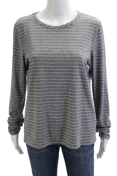 Elliott Lauren Women Striped Jersey T Shirt Long Sleeve Gray Crew Neck Size L
