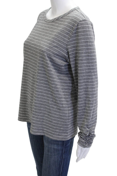 Elliott Lauren Women Striped Jersey T Shirt Long Sleeve Gray Crew Neck Size L