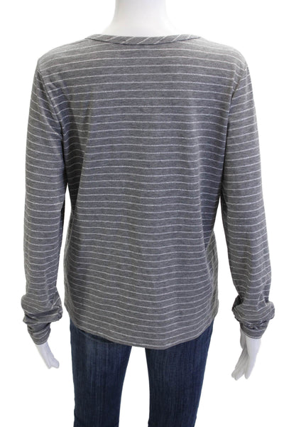 Elliott Lauren Women Striped Jersey T Shirt Long Sleeve Gray Crew Neck Size L