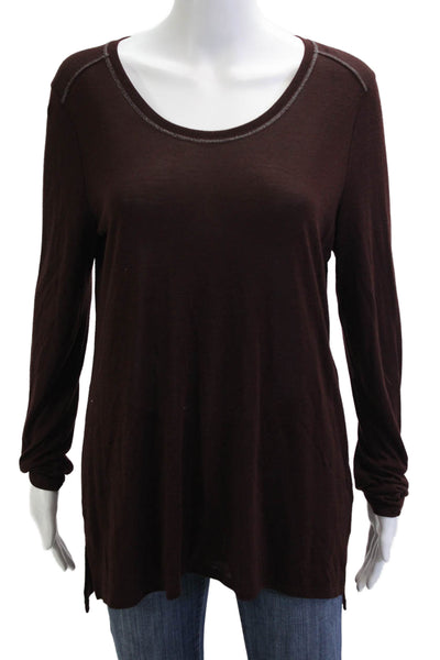 Vince Women Basic Tunic Brown Long Sleeve Rayon Polyester Size M