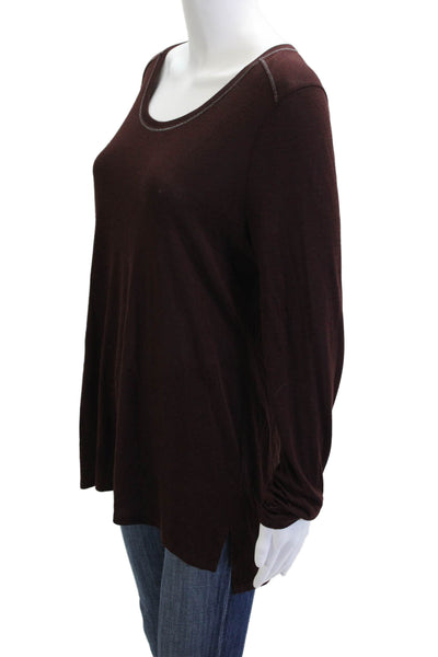 Vince Women Basic Tunic Brown Long Sleeve Rayon Polyester Size M