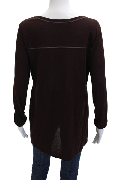 Vince Women Basic Tunic Brown Long Sleeve Rayon Polyester Size M