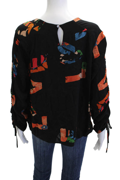 Desigual Womens Black Geometric Viscose Blouse Long Sleeve Round Neck Size XL