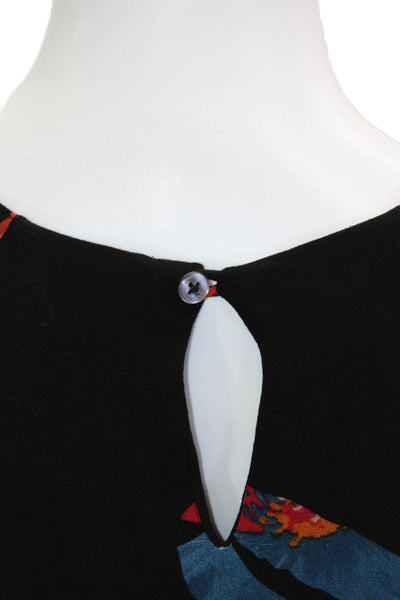 Desigual Womens Black Geometric Viscose Blouse Long Sleeve Round Neck Size XL