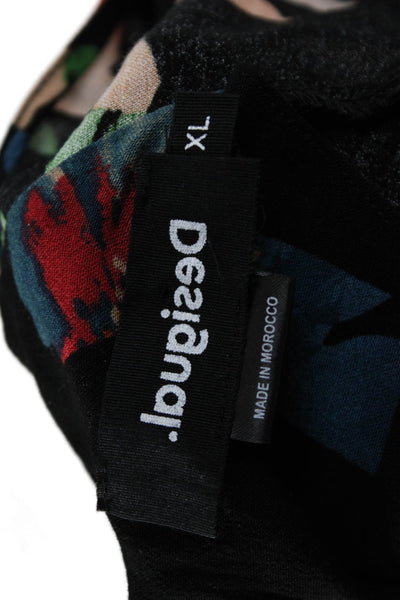 Desigual Womens Black Geometric Viscose Blouse Long Sleeve Round Neck Size XL