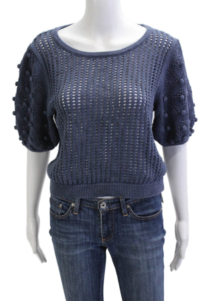 One Grey Day Womens Pullover Sweater Dark Blue Short Sleeve Boho Size M