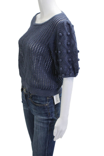 One Grey Day Womens Pullover Sweater Dark Blue Short Sleeve Boho Size M