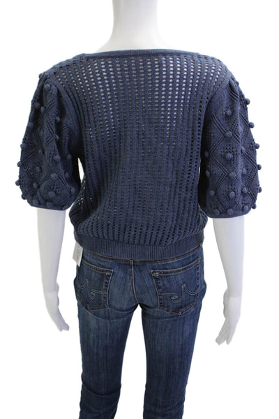 One Grey Day Womens Pullover Sweater Dark Blue Short Sleeve Boho Size M