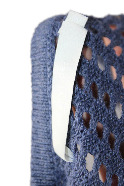 One Grey Day Womens Pullover Sweater Dark Blue Short Sleeve Boho Size M
