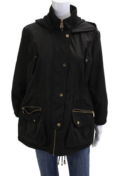 Via Spiga Women Anorak Parka Black Button High Neck Long Sleeve Army Size M