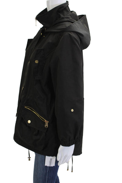 Via Spiga Women Anorak Parka Black Button High Neck Long Sleeve Army Size M