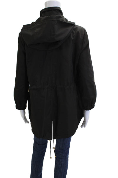 Via Spiga Women Anorak Parka Black Button High Neck Long Sleeve Army Size M