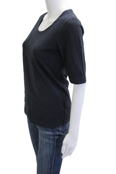 Escada Women Dark Blue Jersey T-Shirt 3/4 Sleeve Round Neck Cotton Blend Size S